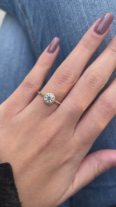 1.0 CT Round Cut Solitaire Moissanite Diamond Bezel Engagement Ring