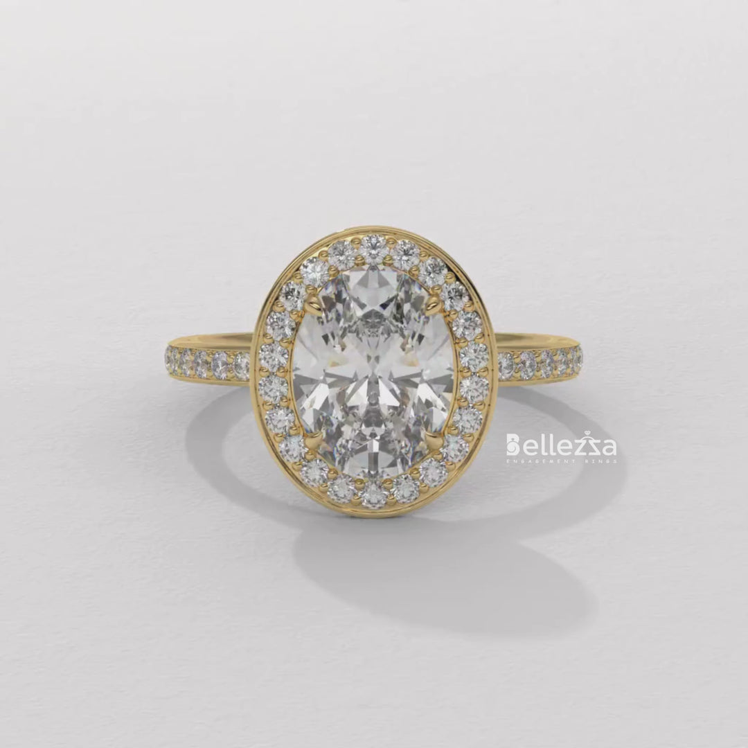 1.50-2.50CT Oval Cut CVD Diamond Halo Setting Engagement Ring