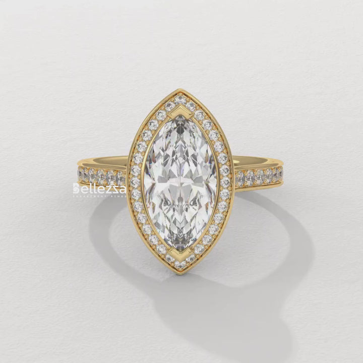 2.0-3.0CT Marquise Cut Halo Pave Setting Lab Grown Engagement Ring