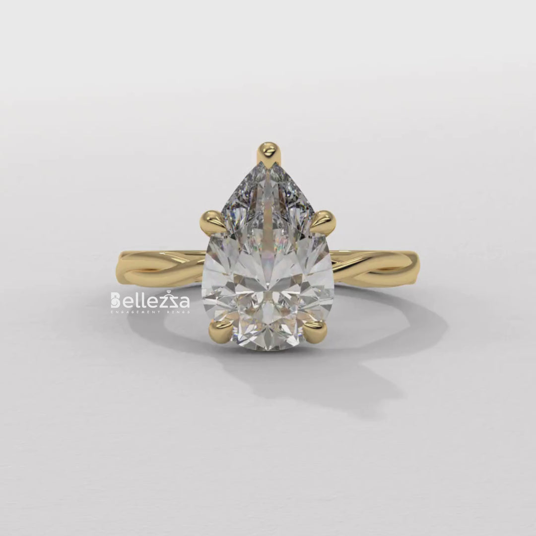 1.50-2.50CT Pear Cut Twisted Hidden Halo CVD Diamond Engagement Ring