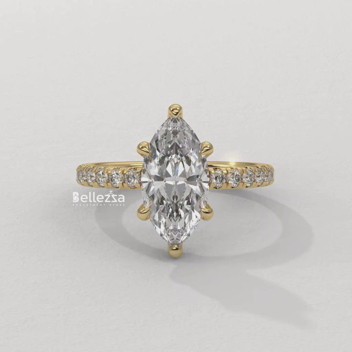 2.0-3.0CT Marquise Cut CVD Diamond Pave Setting Engagement Ring