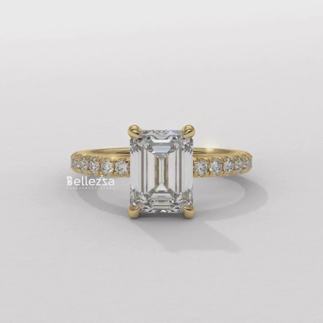 1.50-2.50CT Emerald Cut Lab Grown Diamond Pave Setting Engagement Ring