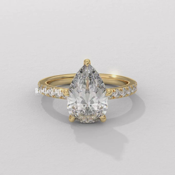1.50-2.50CT Pear Cut Diamond Pave Setting Lab Grown Engagement Ring