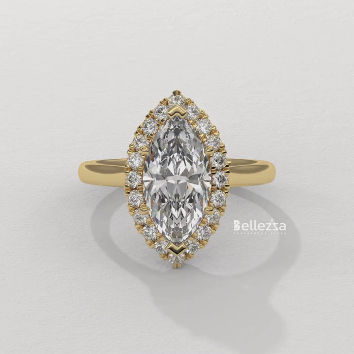 1.50-2.50CT Marquise Cut CVD Diamond Halo Setting Engagement Ring