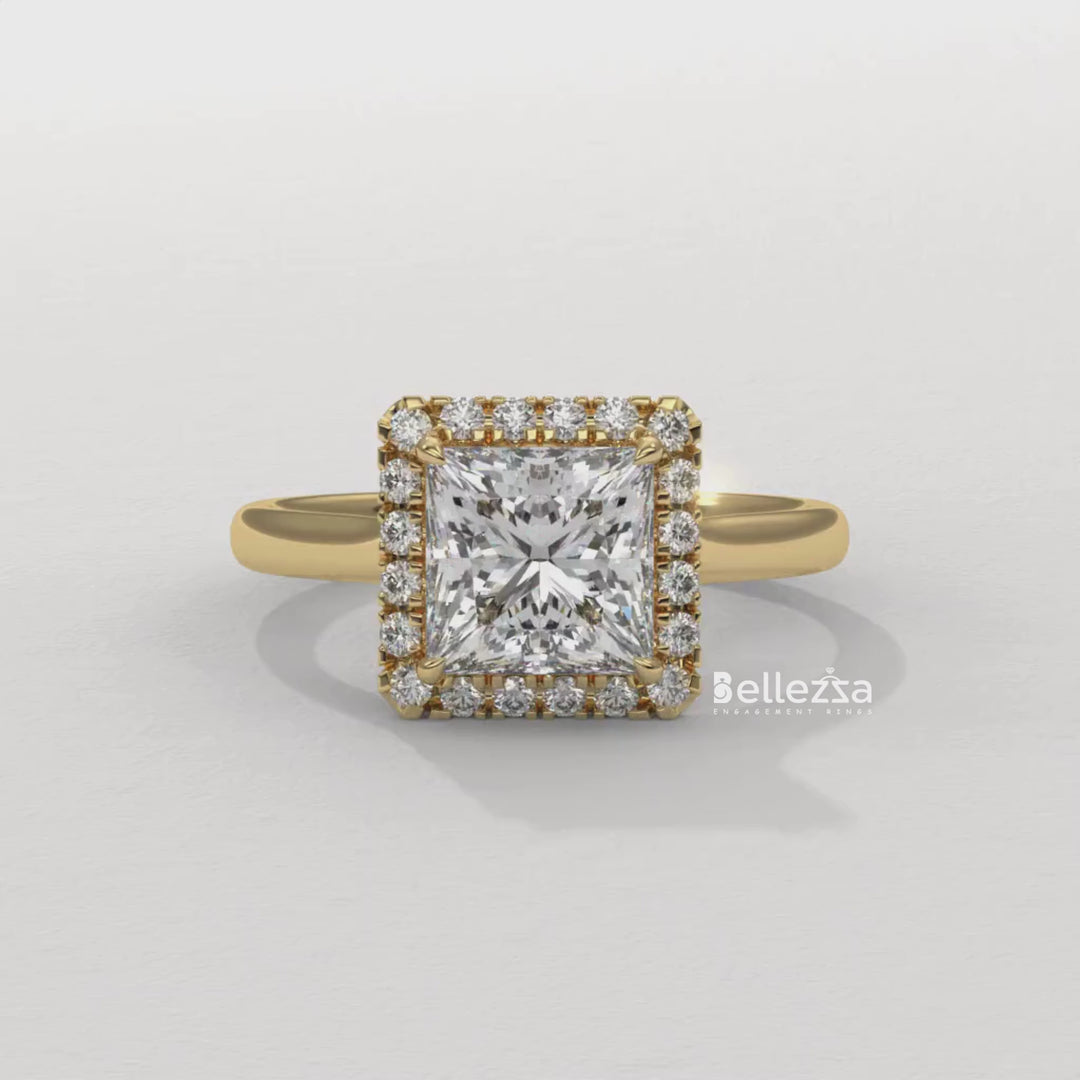 princess cut halo ring