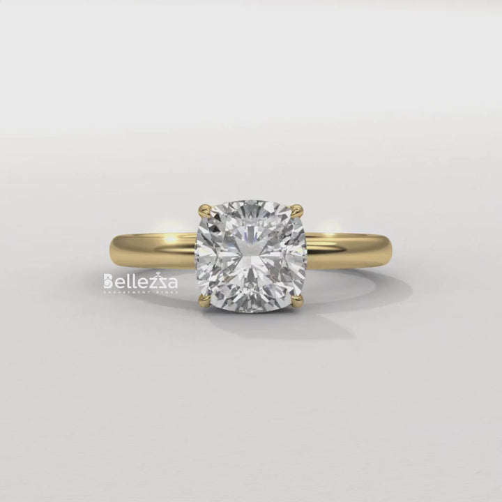 1.0-2.0CT Cushion Cut Lab Grown Diamond Hidden Halo Engagement Ring