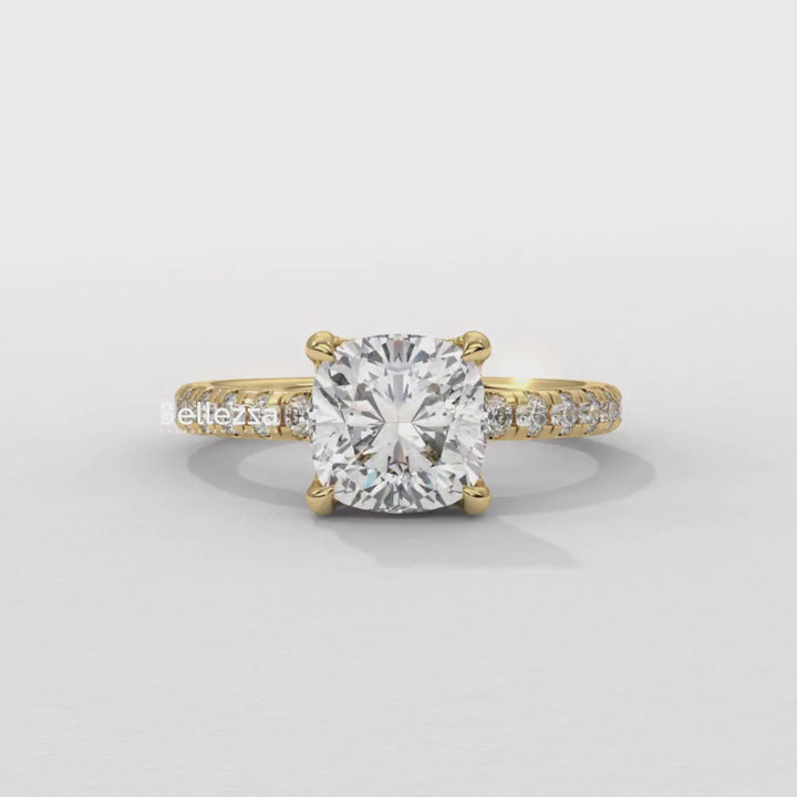 1.0-2.0CT Cushion Cut Diamond Pave Setting Lab Grown Engagement Ring