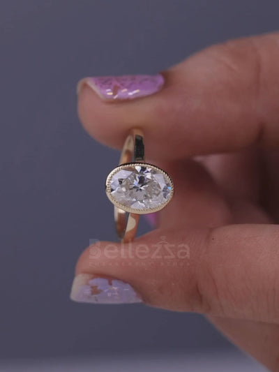 2.0CT Oval Cut Bezel Setting Moissanite Engagement Ring