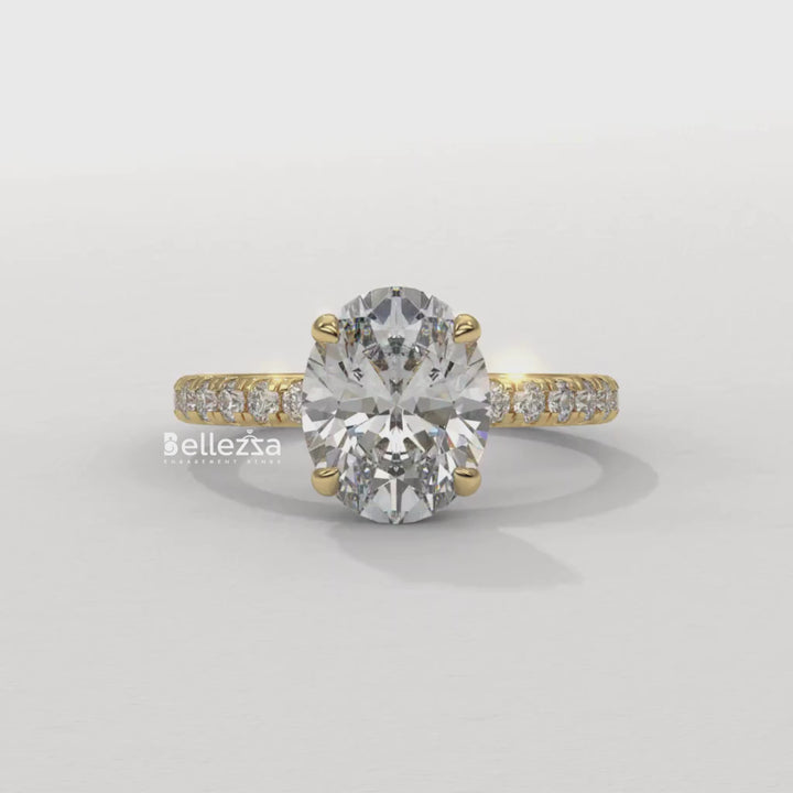 1.50-2.50CT Oval Cut CVD Diamond Pave Setting Engagement Ring