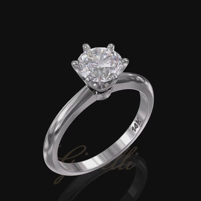 1.0 CT Round Cut Moissanite Six Prong Diamond Engagement Ring