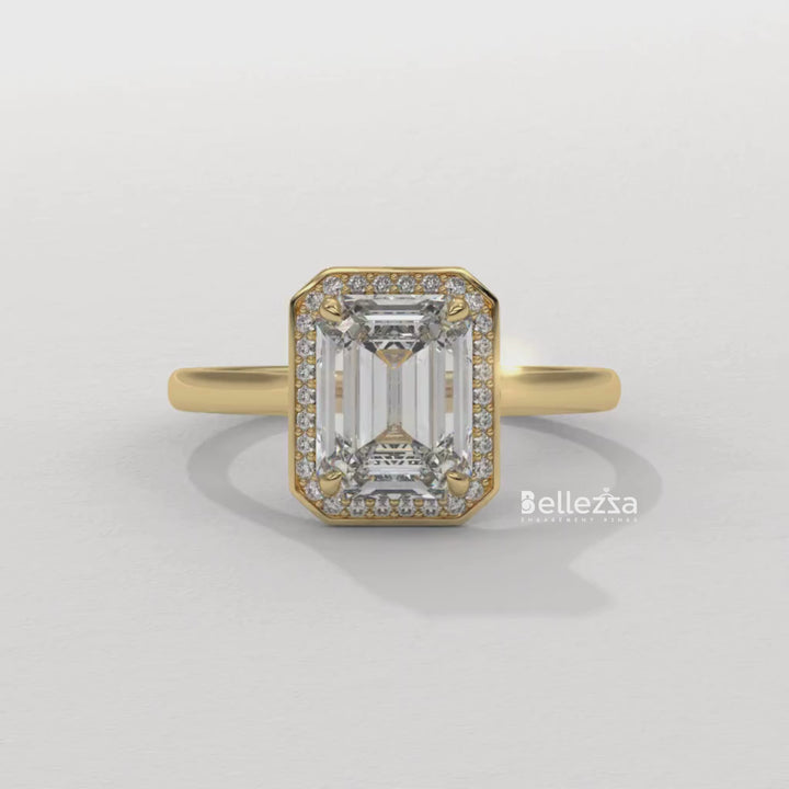 1.50-2.50CT Emerald Cut Lab Grown Diamond Halo Set Engagement Ring
