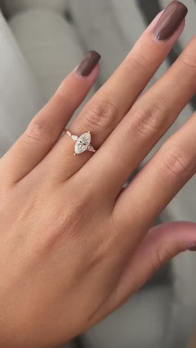 0.7 CT Marquise Cut Moissanite Three Stone Engagement Ring