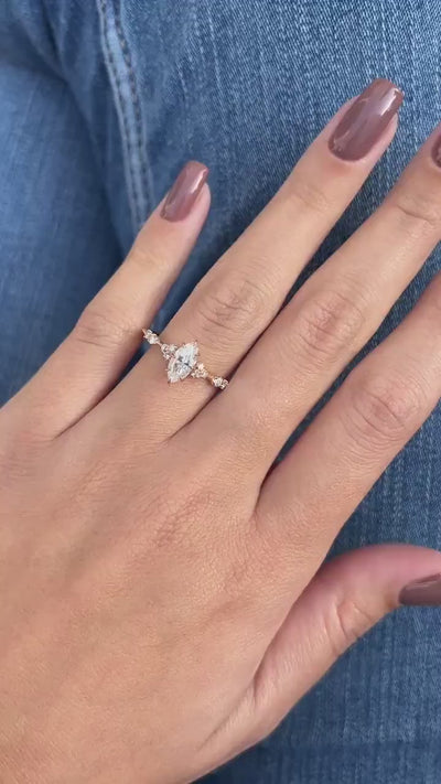 0.7 CT Marquise Cut Moissanite Cluster Engagement Ring