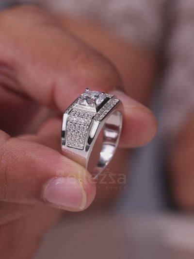 0.50CT Round Cut Cluster Diamond Men's Moissanite Engagement Ring