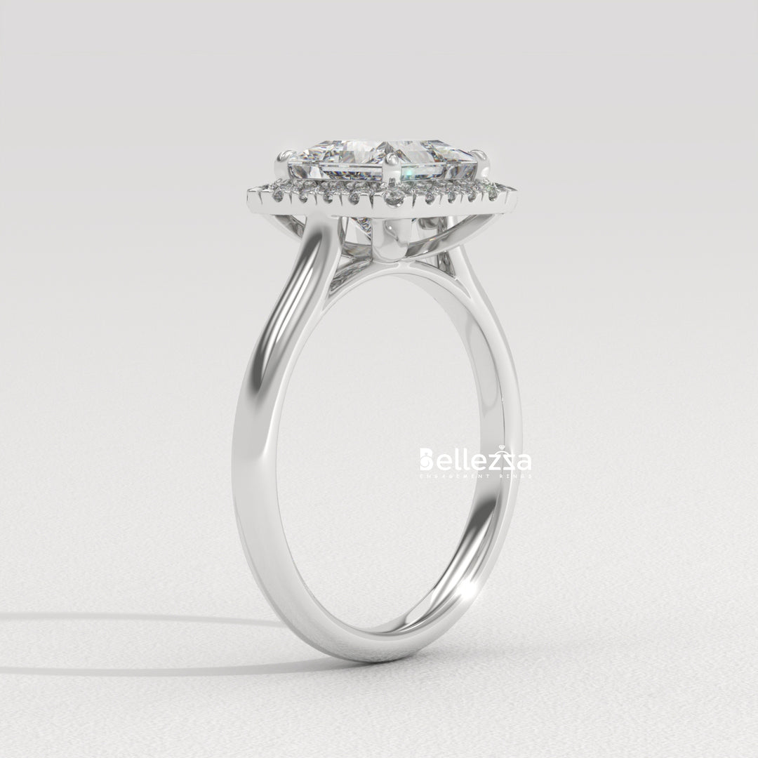 1.0-2.0CT Princess Cut Lab Grown Diamond Halo Set Engagement Ring
