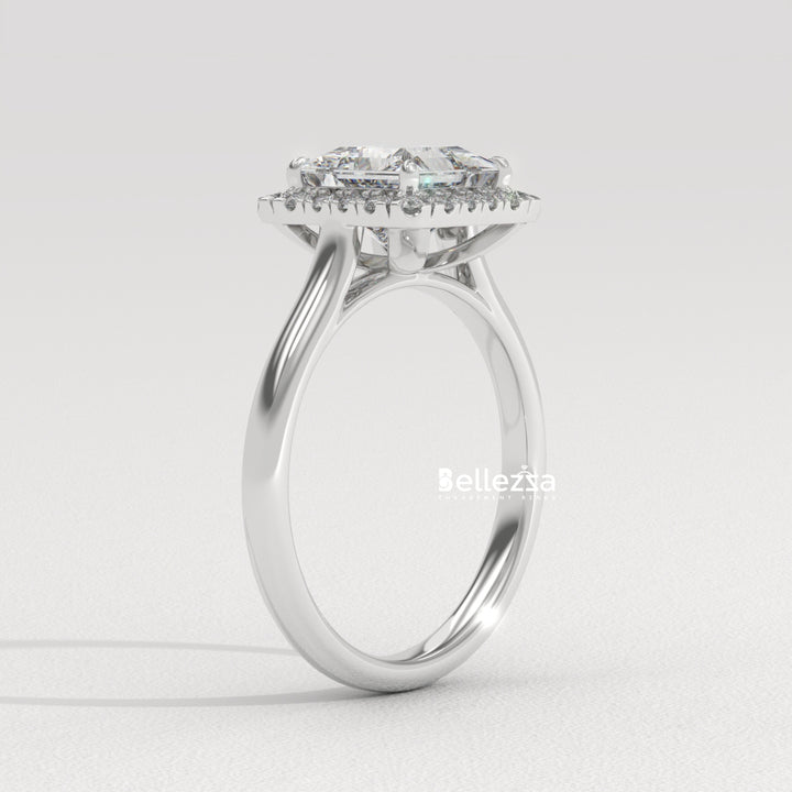 1.0-2.0CT Princess Cut Lab Grown Diamond Halo Set Engagement Ring