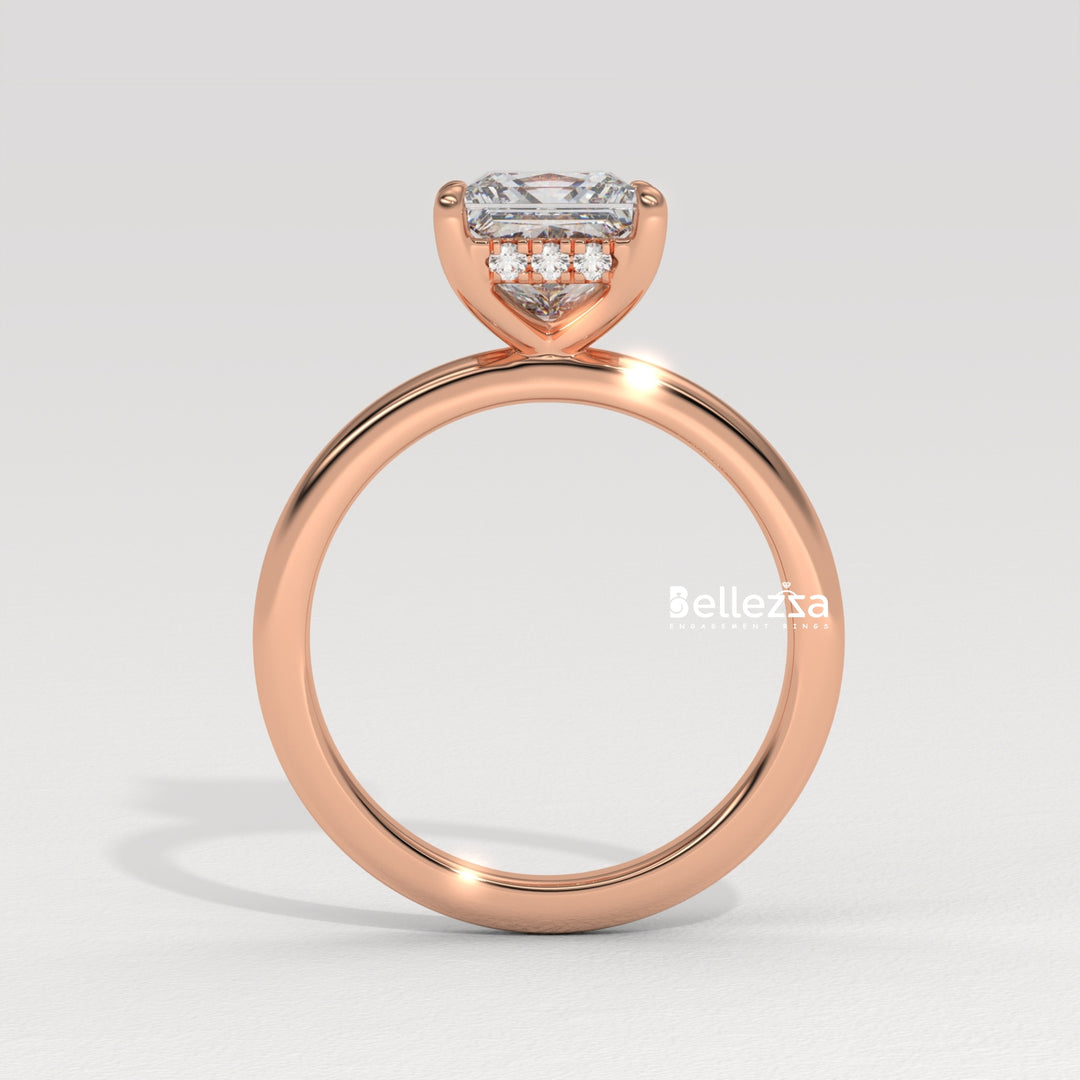 1.0-2.0CT Princess Cut CVD Diamond Hidden Halo Engagement Ring