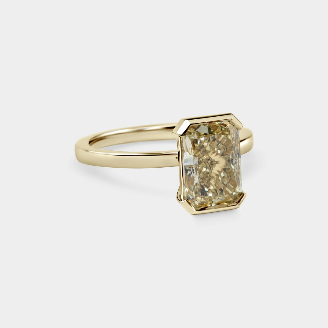 2.50CT Radiant Cut  Fancy Yellow Lab Grown Diamond Half Bezel Setting Engagement Ring