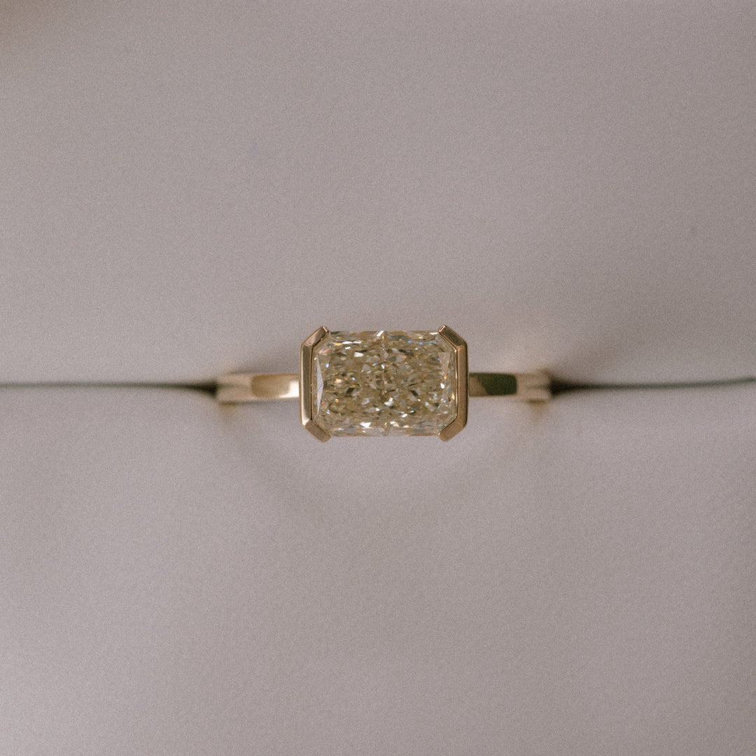 2.0CT Fancy Yellow East-West Radiant Diamond Half Bezel Setting Lab Grown Ring