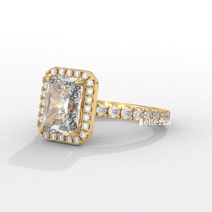 1.50-2.50CT Radiant Cut Lab Grown Diamond Halo Setting Engagement Ring