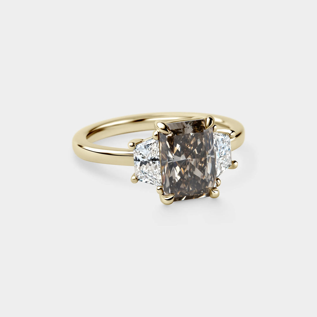 2.0CT Fancy Brown Radiant Diamond Three Stone Lab Grown Engagement Ring