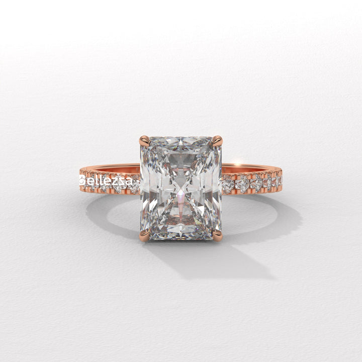 1.50-2.50CT Radiant Cut CVD Diamond Pave Setting Engagement Ring