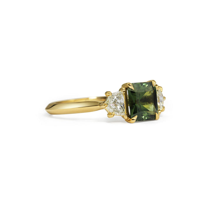 1.50CT Teal Sapphire Radiant Diamond Three Stone Lab Grown Engagement Ring