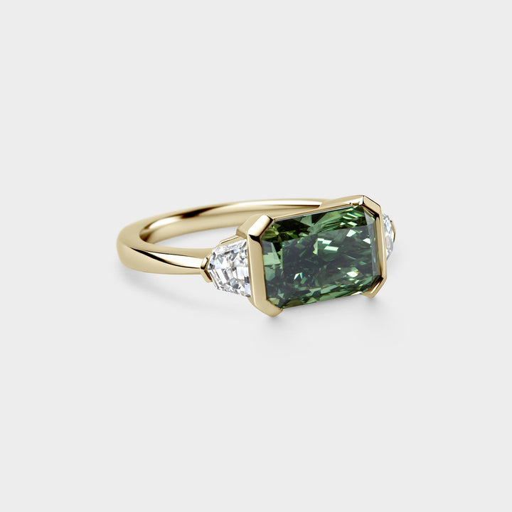 3.0CT Fancy Green East-West Radiant Diamond Cluster Lab Grown Engagement Ring