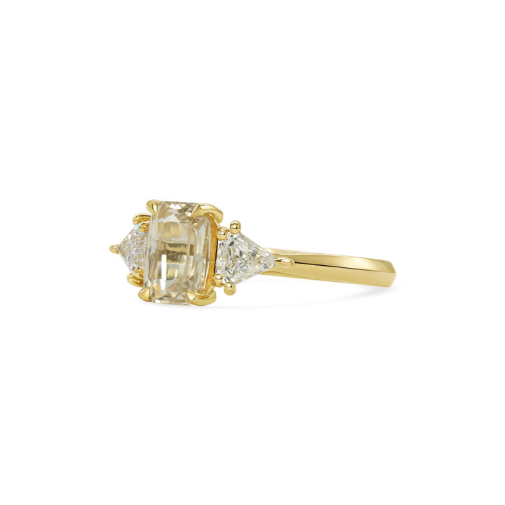 1.50CT Yellow-Peach Emerald Cut Three Stone Lab Grown Engagement Ring