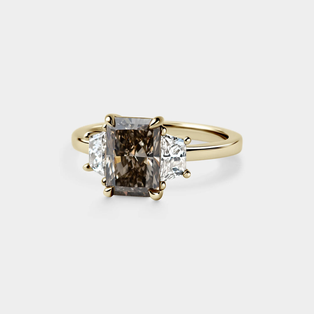 2.0CT Fancy Brown Radiant Diamond Three Stone Lab Grown Engagement Ring