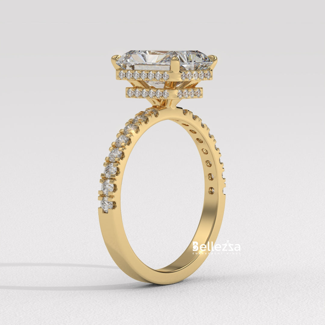 1.50-2.50CT Radiant Cut CVD Diamond Pave Setting Engagement Ring