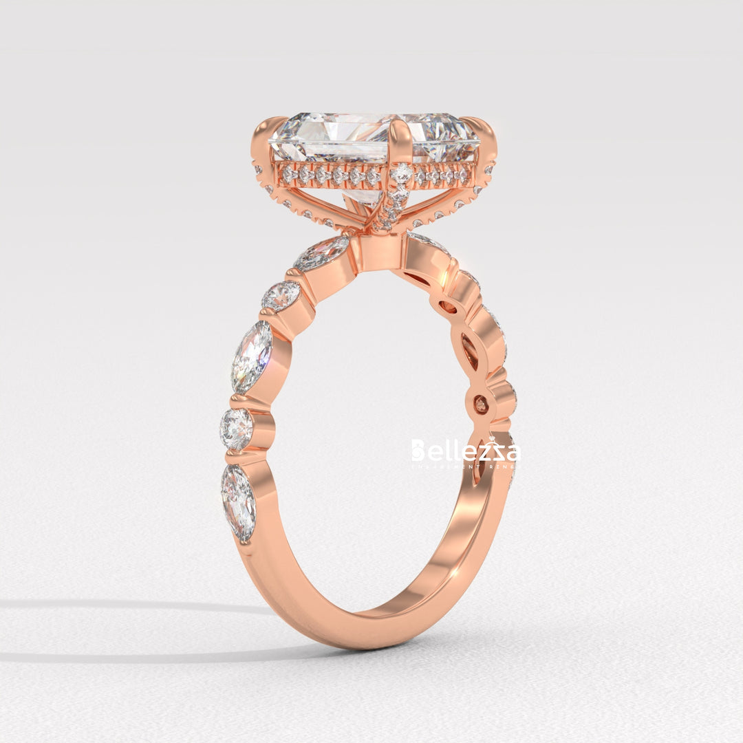 2.50-3.50CT Radiant Diamond Hidden Halo Pave Setting Lab Grown Engagement Ring