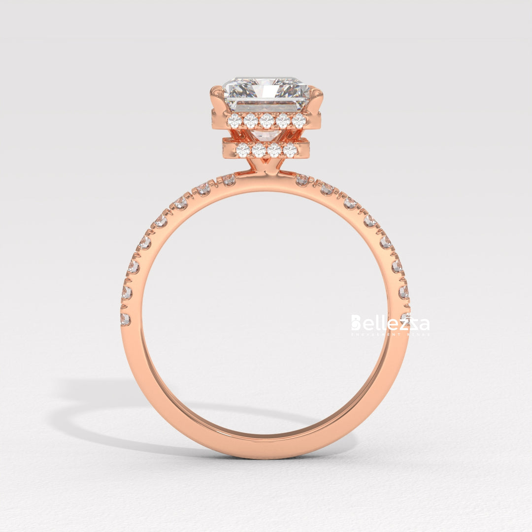 1.50-2.50CT Radiant Cut CVD Diamond Pave Setting Engagement Ring