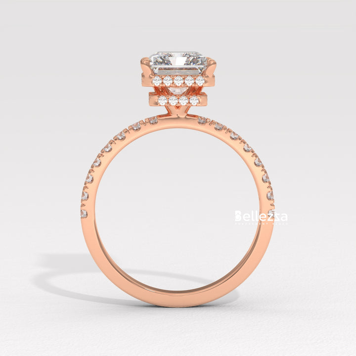 1.50-2.50CT Radiant Cut CVD Diamond Pave Setting Engagement Ring