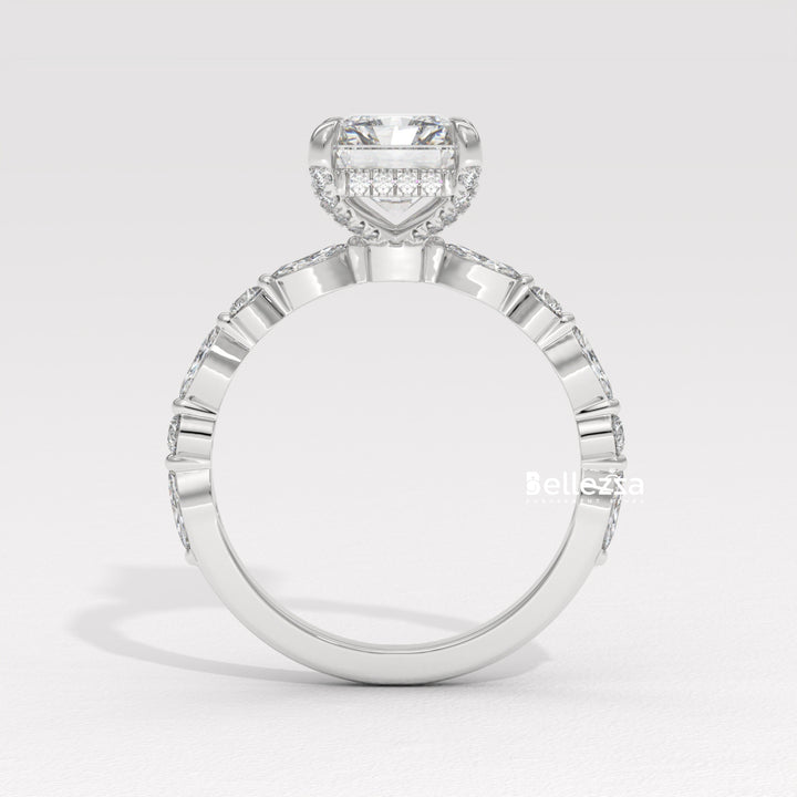 2.50-3.50CT Radiant Diamond Hidden Halo Pave Setting Lab Grown Engagement Ring