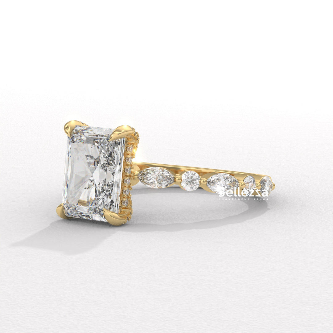2.50-3.50CT Radiant Diamond Hidden Halo Pave Setting Lab Grown Engagement Ring