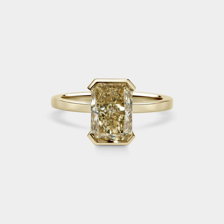 2.50CT Radiant Cut  Fancy Yellow Lab Grown Diamond Half Bezel Setting Engagement Ring