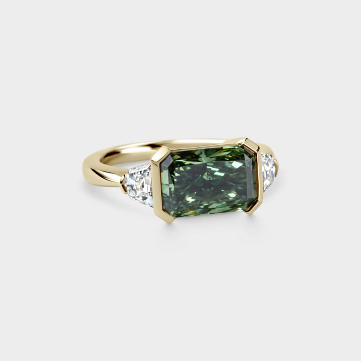 3.0CT Fancy Green East-West Radiant Diamond Cluster Lab Grown Engagement Ring