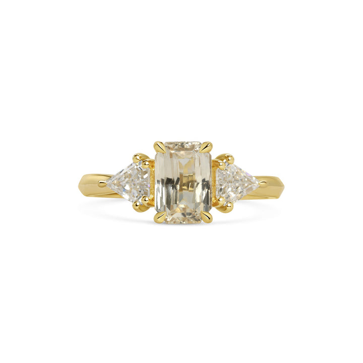 1.50CT Yellow-Peach Emerald Cut Three Stone Lab Grown Engagement Ring