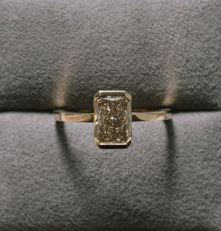 2.0CT Fancy Yellow Radiant Diamond Half Bezel Setting Lab Grown Ring