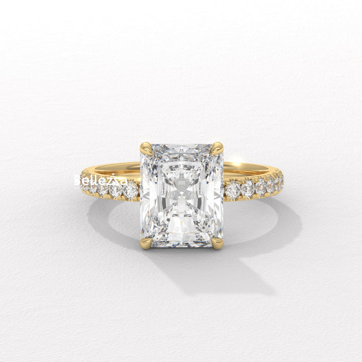 2.50-3.50 CT Radiant Diamond Pave Setting Lab Grown Engagement Ring