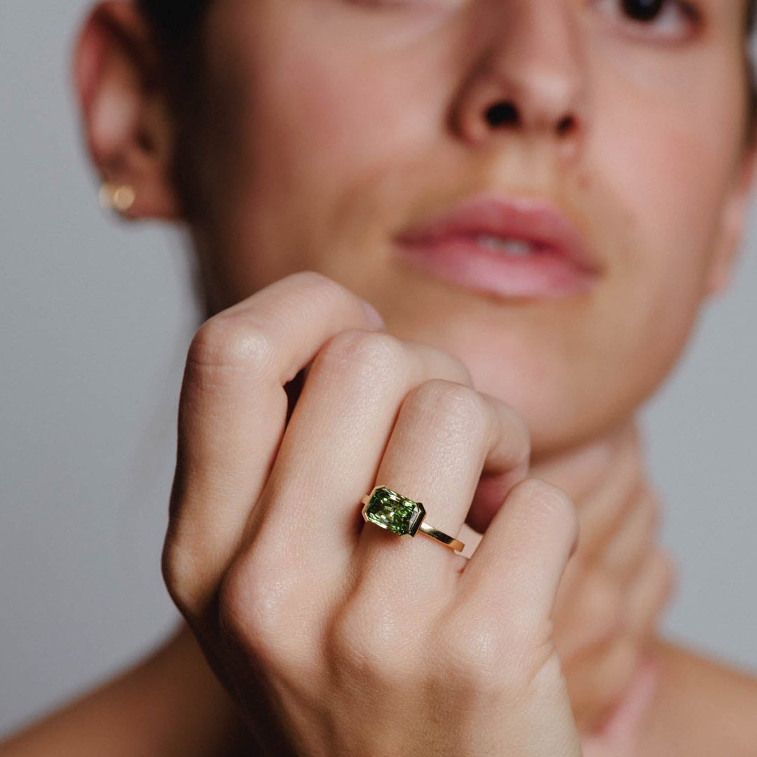 2.50CT Fancy Green East-West Radiant Diamond Half Bezel Setting Lab Grown Ring