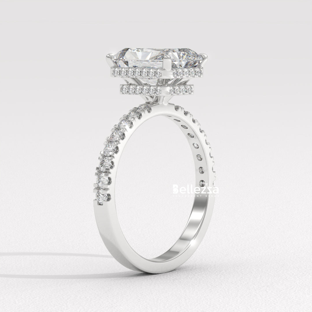 1.50-2.50CT Radiant Cut CVD Diamond Pave Setting Engagement Ring