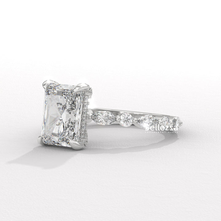2.50-3.50CT Radiant Diamond Hidden Halo Pave Setting Lab Grown Engagement Ring