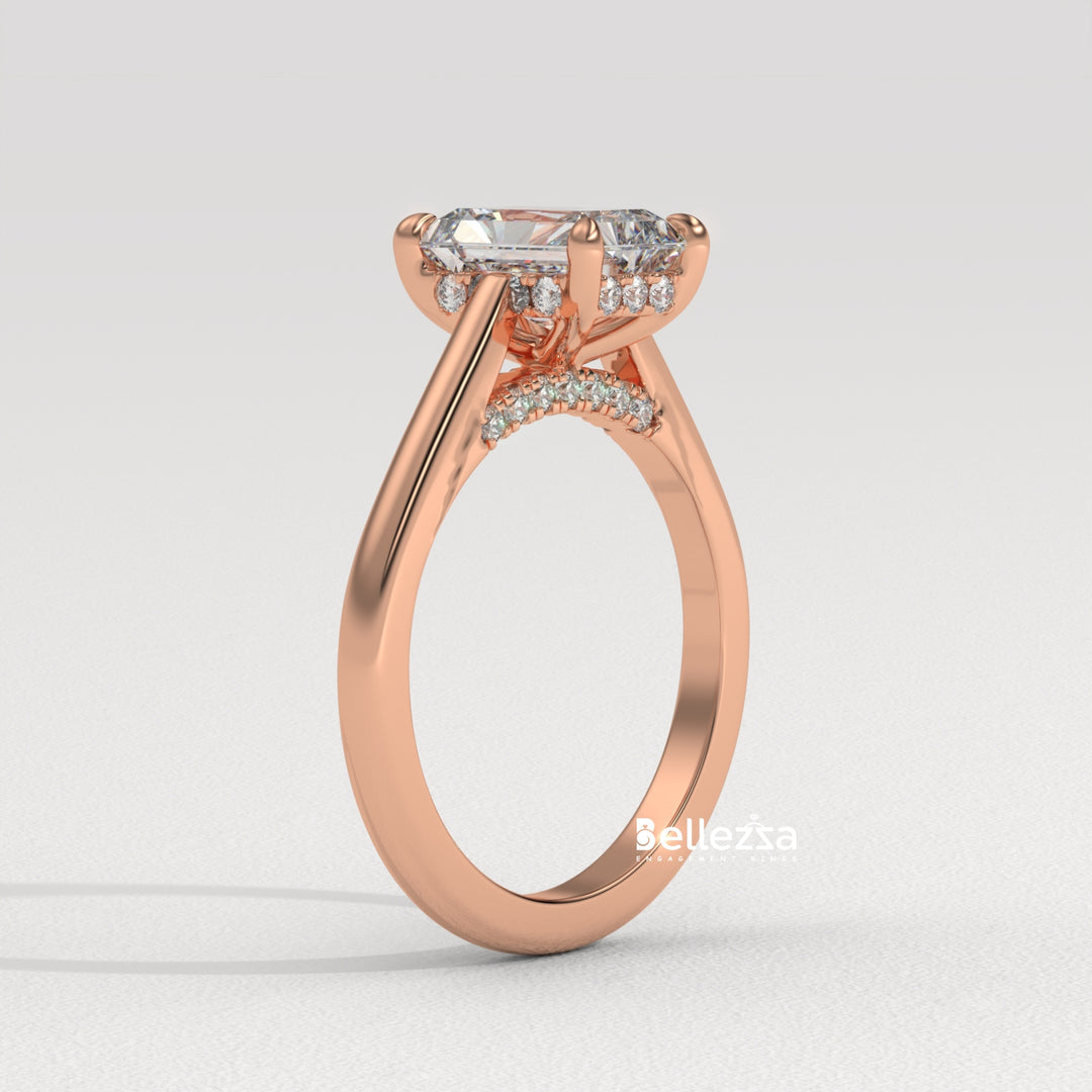 1.50-2.50CT Radiant  Cut Hidden Halo Lab Grown Engagement Ring