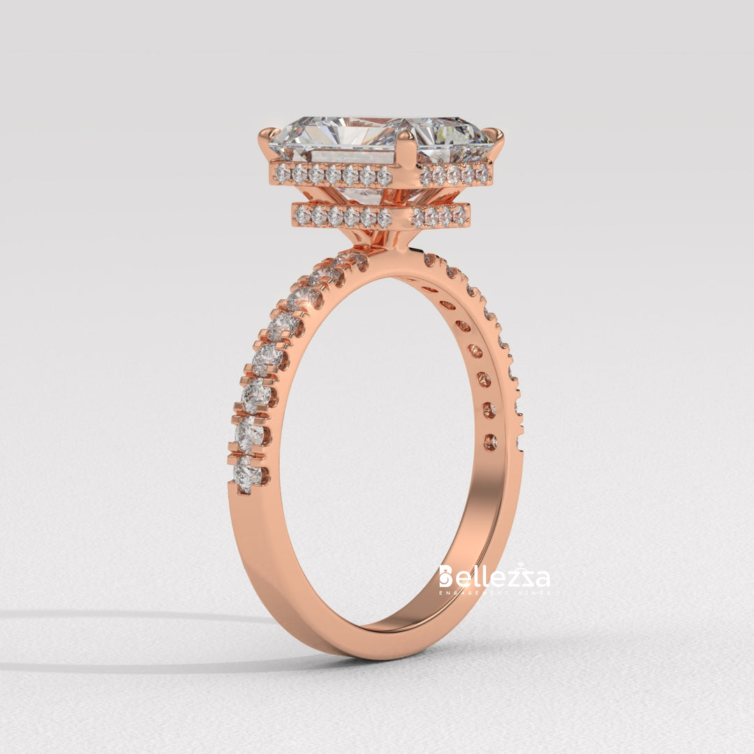 1.50-2.50CT Radiant Cut CVD Diamond Pave Setting Engagement Ring