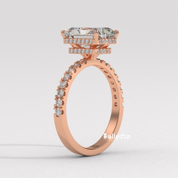 1.50-2.50CT Radiant Cut CVD Diamond Pave Setting Engagement Ring