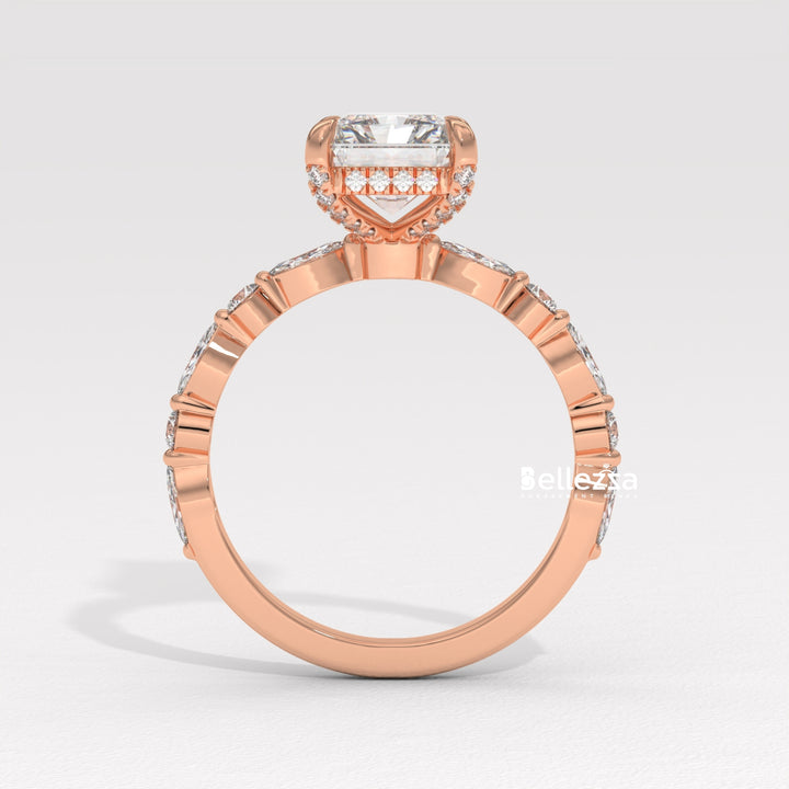 2.50-3.50CT Radiant Diamond Hidden Halo Pave Setting Lab Grown Engagement Ring