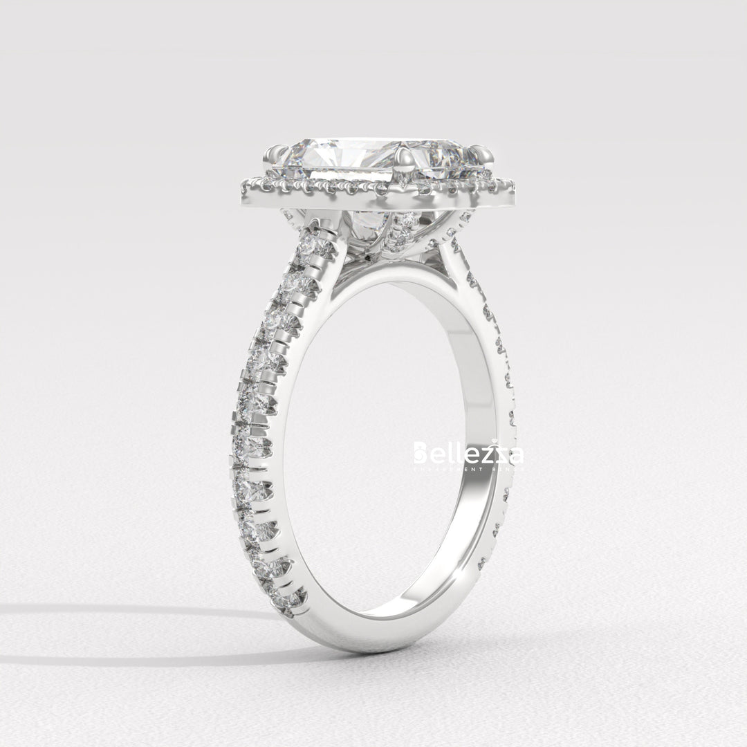 1.50-2.50CT Radiant Cut Lab Grown Diamond Halo Setting Engagement Ring