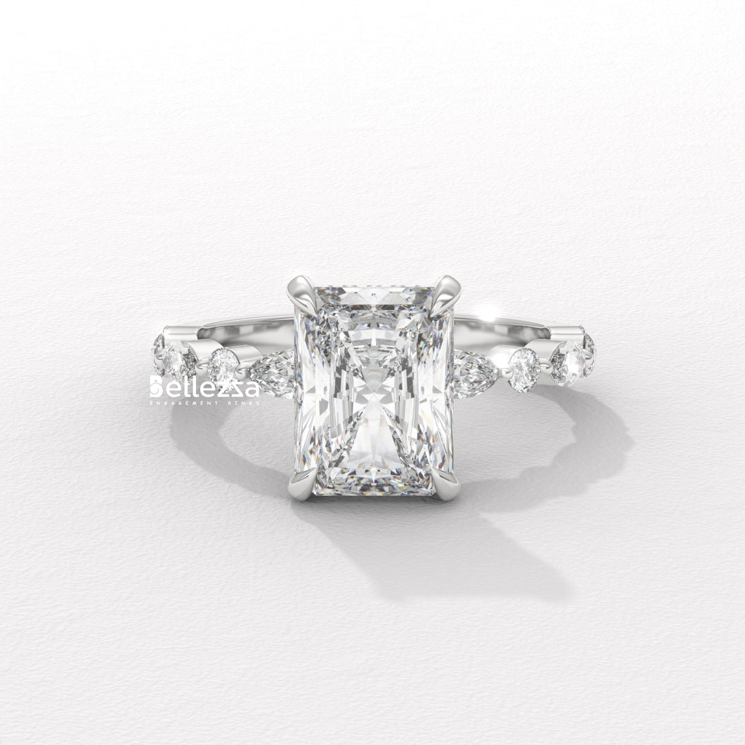 2.50-3.50CT Radiant Diamond Hidden Halo Pave Setting Lab Grown Engagement Ring